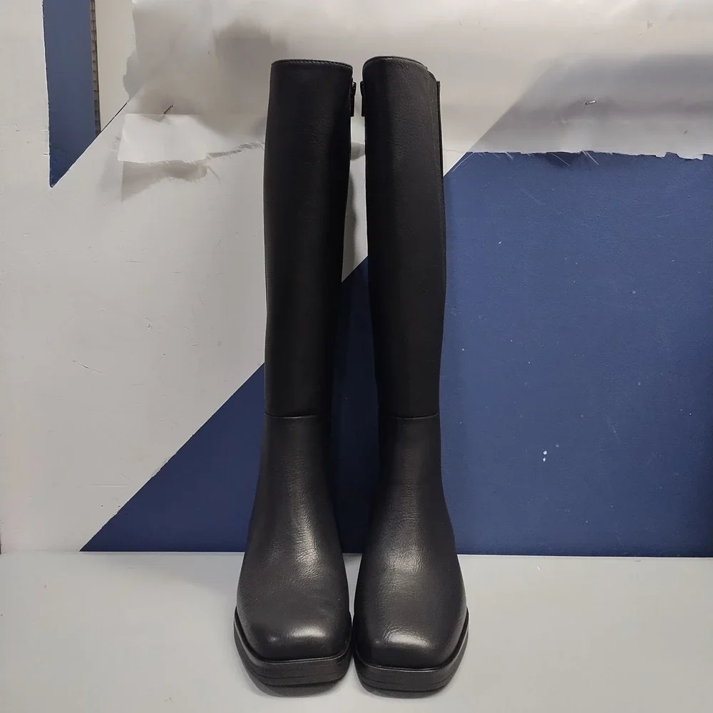 Aerosoles Darlo Knee High Boots Womens US 6M Black Synthetic Square Toe Side Zip